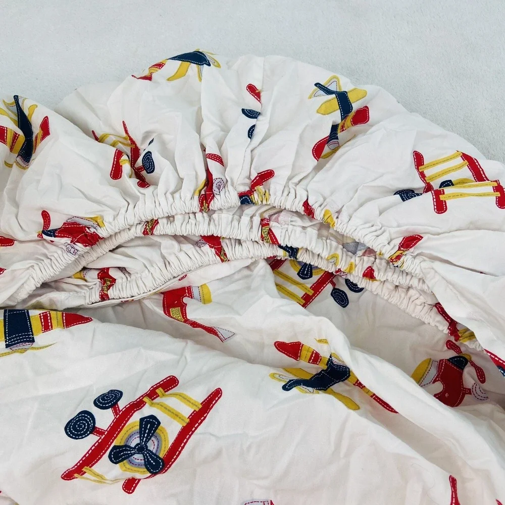 Cannon Kids Twin Fitted Flat Sheet Airplane Theme Red Yellow Blue Boys Bedding